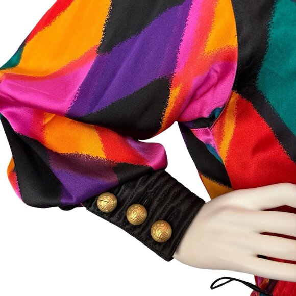 Vtg Louis Feraud Silk 80s Diamond Geo Print Cocktail Dress Multicolor Size US 10 - Picture 9 of 14